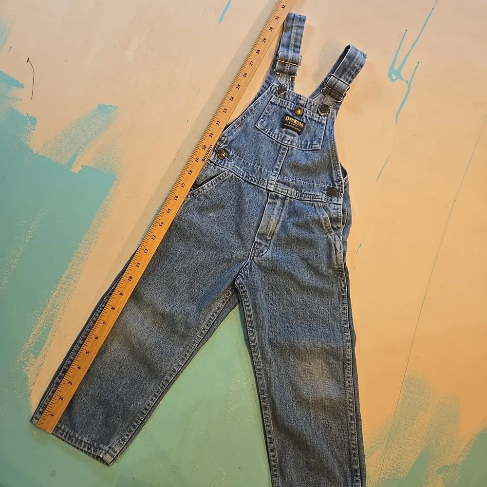 VTG OshKosh Vestbak Overalls Kids 4T USA Genuine Denim Triangle Patch 1990s USA‎